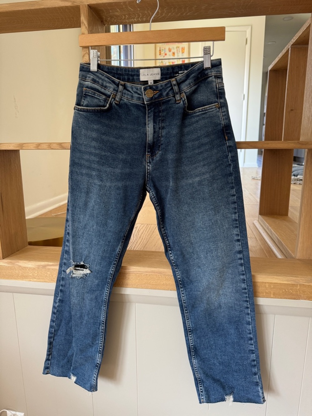 Lola Denver distressed high rise straight jeans